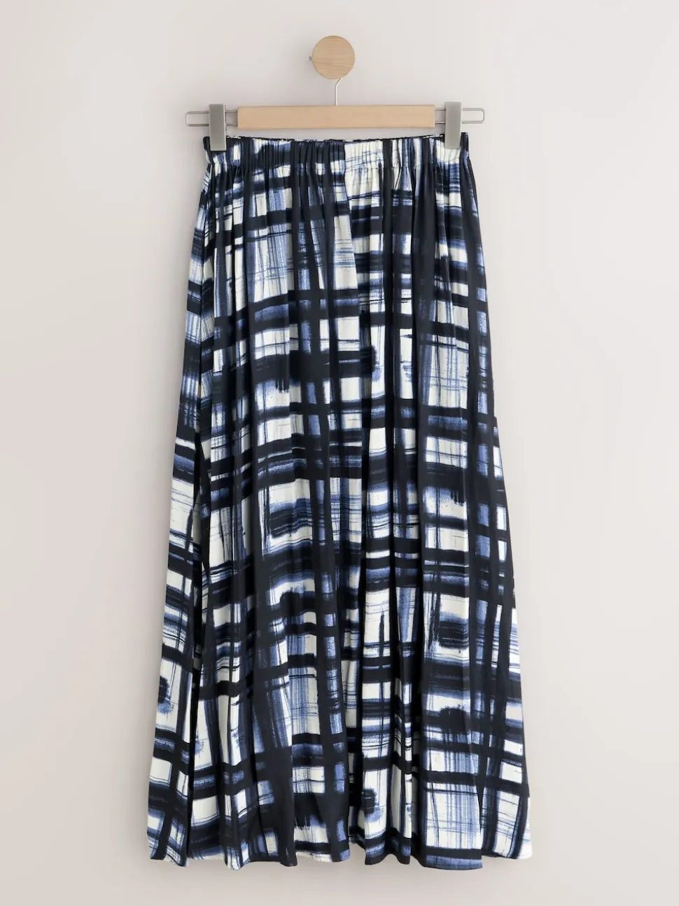 À carreaux Crème/bleu marine - Jupe maxi plissée en satin