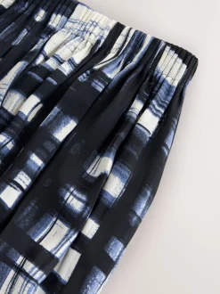 À carreaux Crème/bleu marine - Jupe maxi plissée en satin