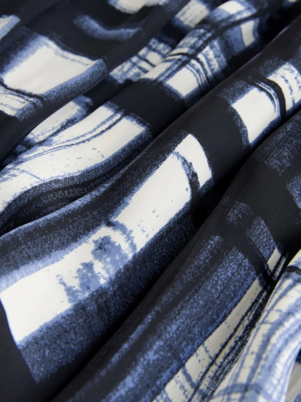 À carreaux Crème/bleu marine - Jupe maxi plissée en satin