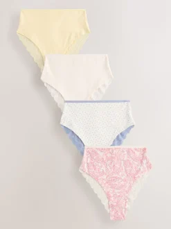 à motif cachemire - Lot de 4 culottes en coton et dentelle