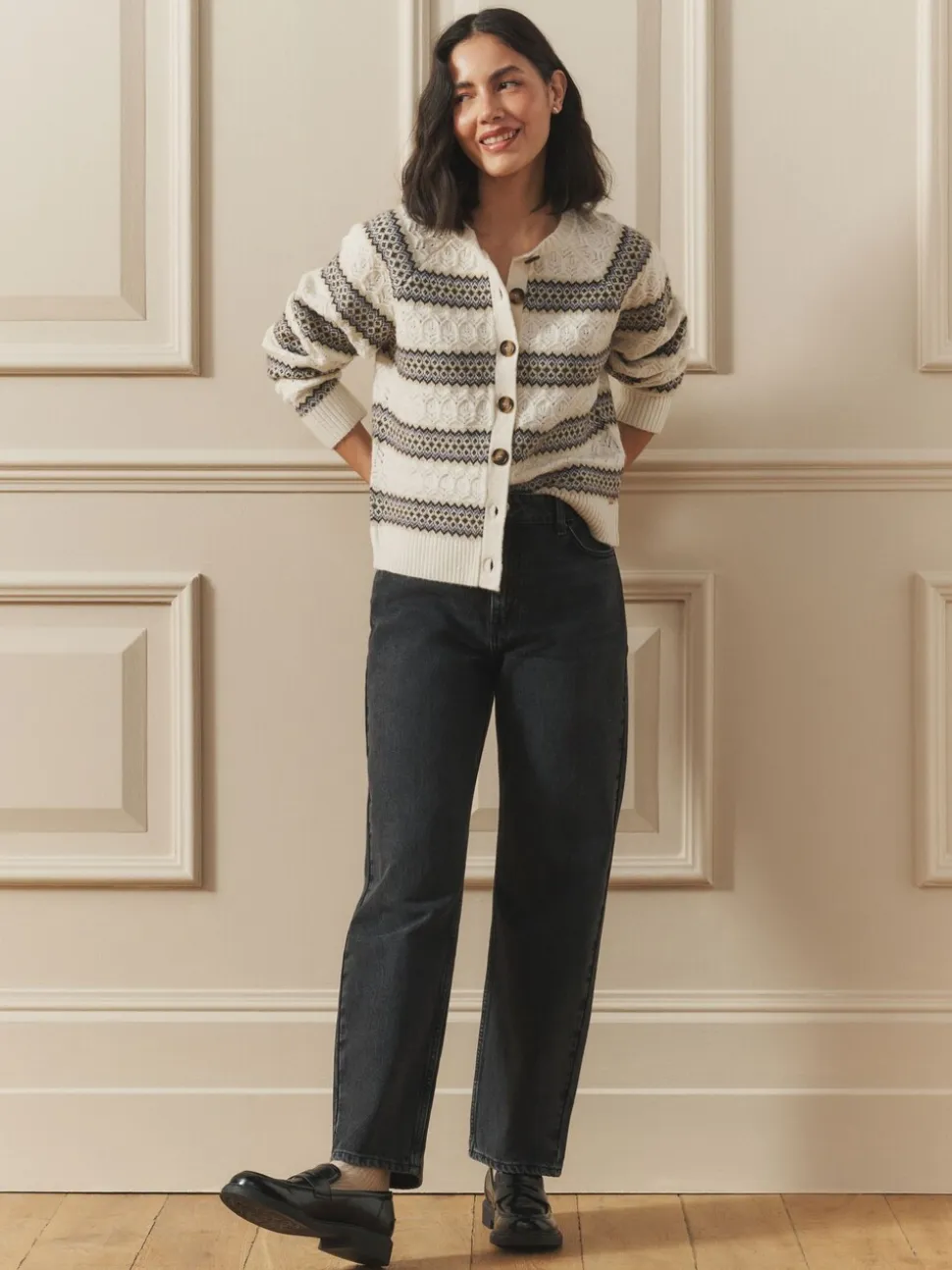 À rayures - Cardigan Laura Ashley en maille torsadée