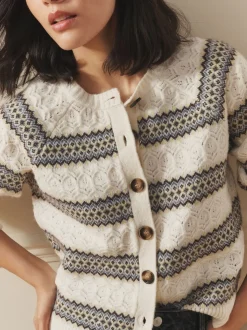 À rayures - Cardigan Laura Ashley en maille torsadée