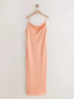 abricot - Robe longue de demoiselle d’honneur en satin à col bénitier pour mariage