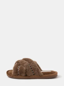 Accessorize chaussons à glissière croisée tressée duveteuse