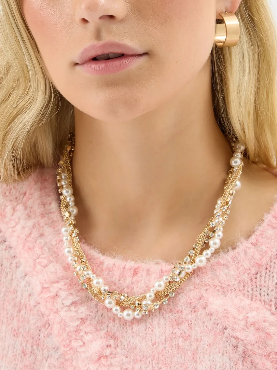 Accessorize Collier de perles torsadées à diamants