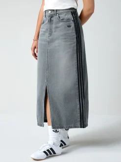 adidas Originals Jupe mi-longue en jean 100% coton à rayures Adicolour 3