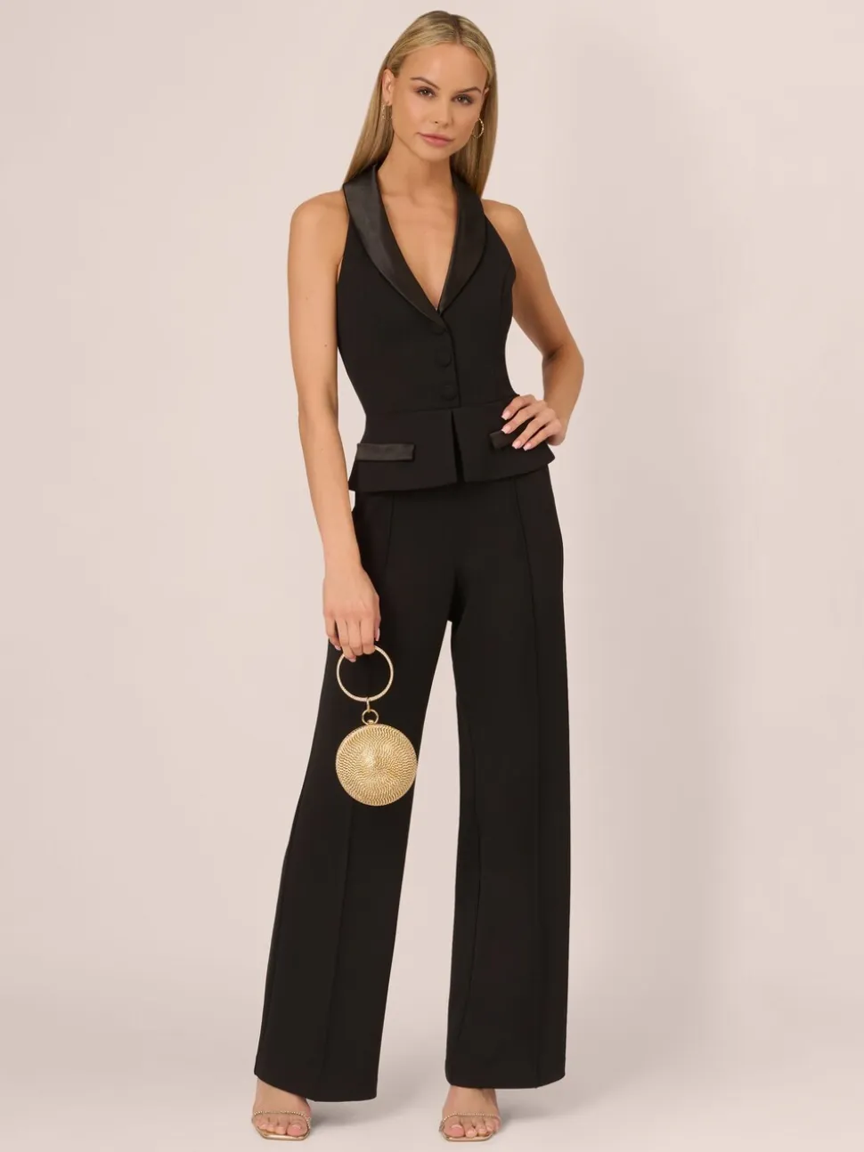 Adrianna by Adrianna Papell Crêpe tricoté Tuxedo Noir Combinaison