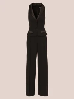 Adrianna by Adrianna Papell Crêpe tricoté Tuxedo Noir Combinaison