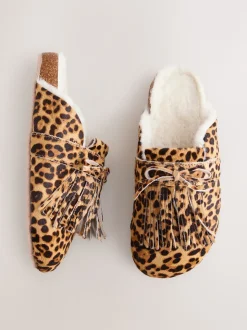 animal - Chaussons à franges avec semelle plantaire mule