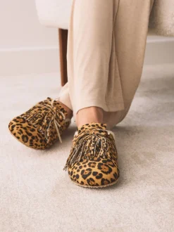 animal - Chaussons à franges avec semelle plantaire mule
