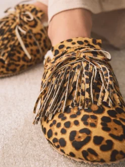 animal - Chaussons à franges avec semelle plantaire mule