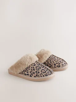 animal - Chaussons mules doublés de daim en fausse fourrure