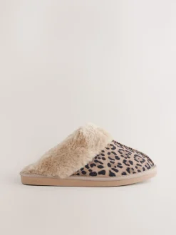 animal - Chaussons mules doublés de daim en fausse fourrure