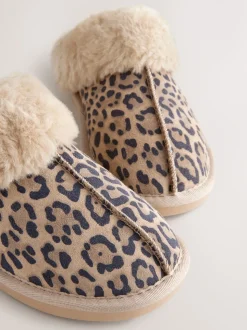 animal - Chaussons mules doublés de daim en fausse fourrure