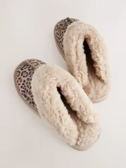 animal - Chaussons mules doublés de daim en fausse fourrure