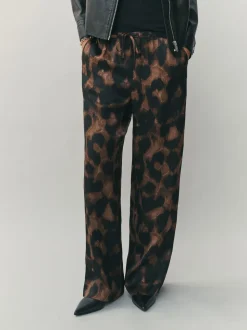 animal - Pantalons en satin à jambe large et taille ceinturée