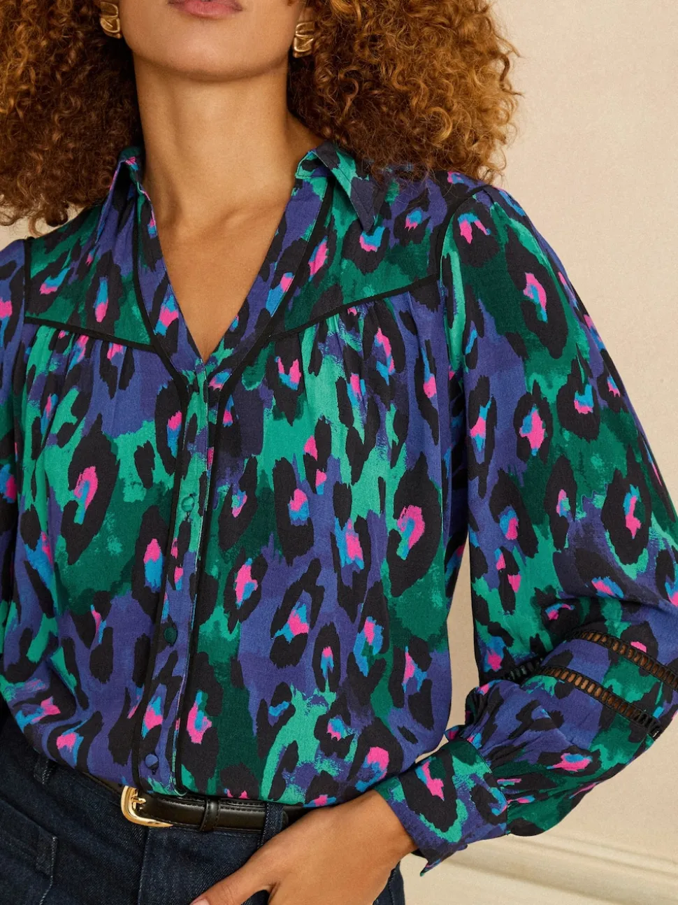 Animal bleu - Chemise Love & Roses à manches longues boutonnée