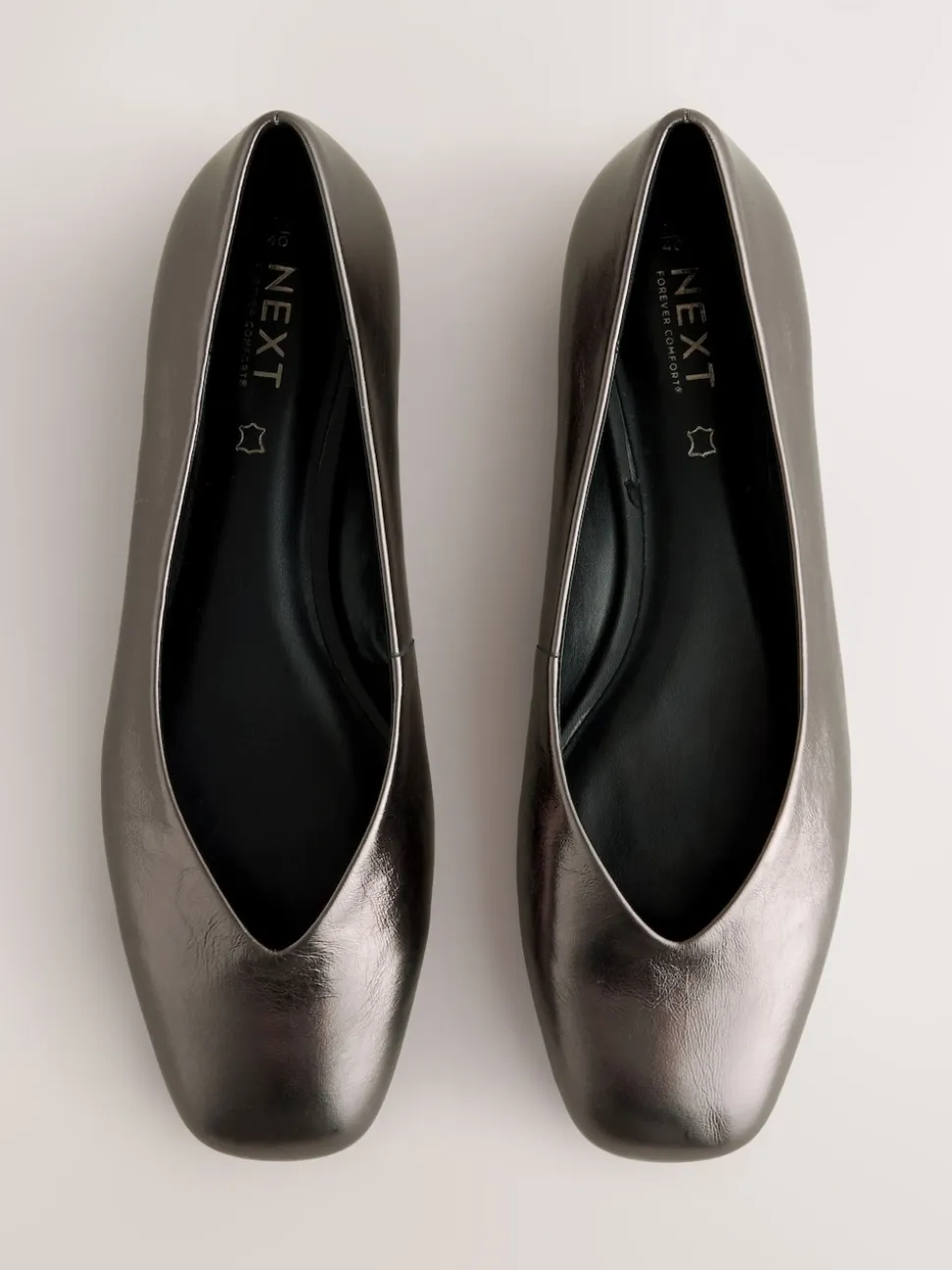 Anthracite - Ballerines Forever Comfort® en cuir à bout carré