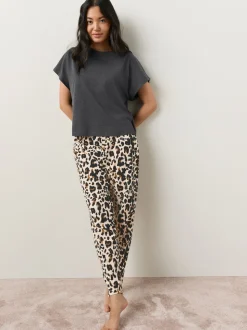 Anthracite imprimé léopard - Pyjama à manches courtes
