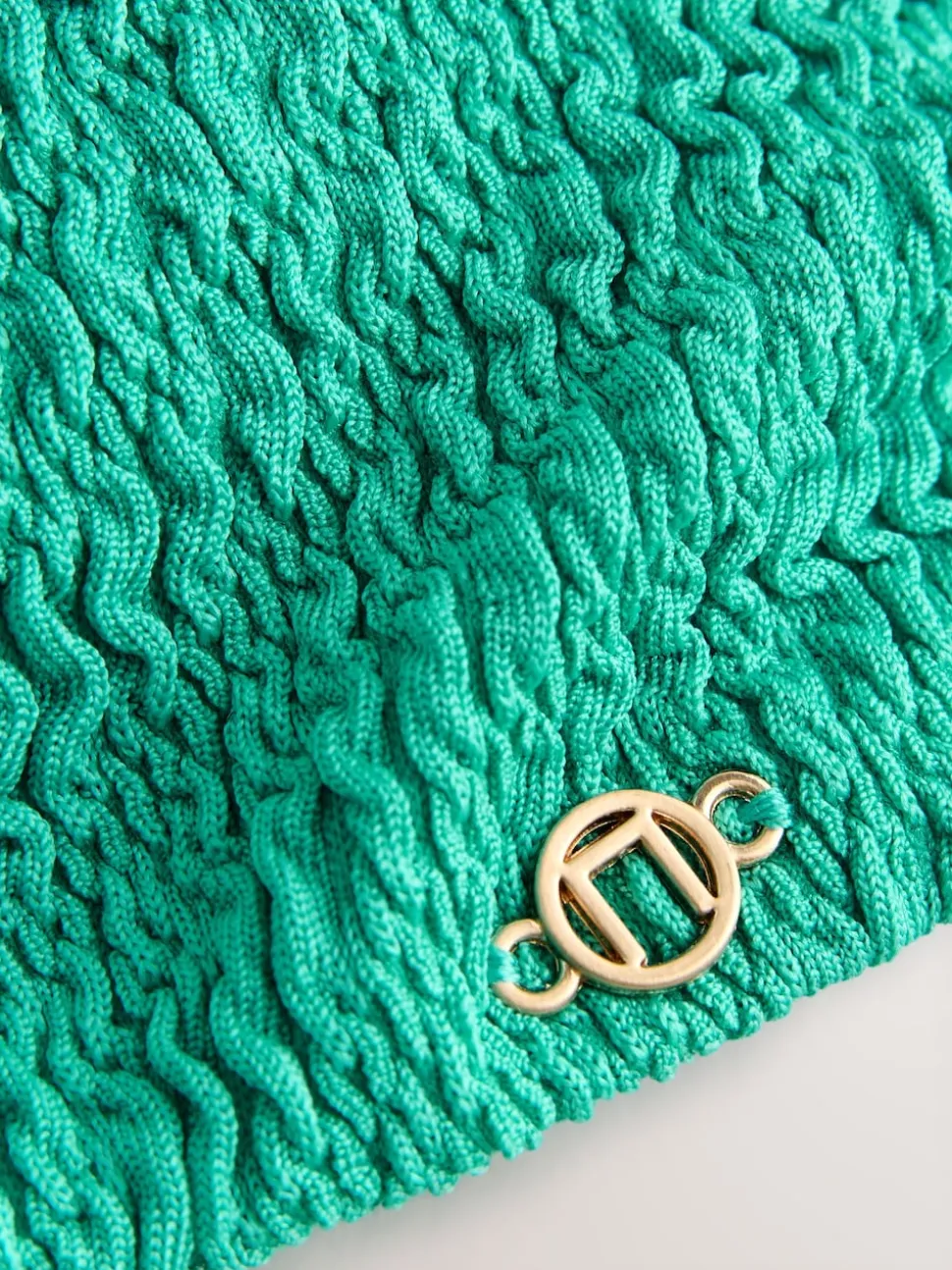 Aqua Vert Effet froissé - Haut de bikini bandeau à bordures