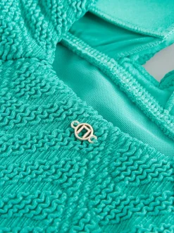 Aqua Vert Effet froissé Texturé - Maillot de bain plongeant et galbant avec contrôle du ventre