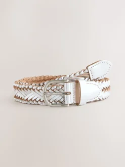 Argent - Ceinture en cuir tressé à la main