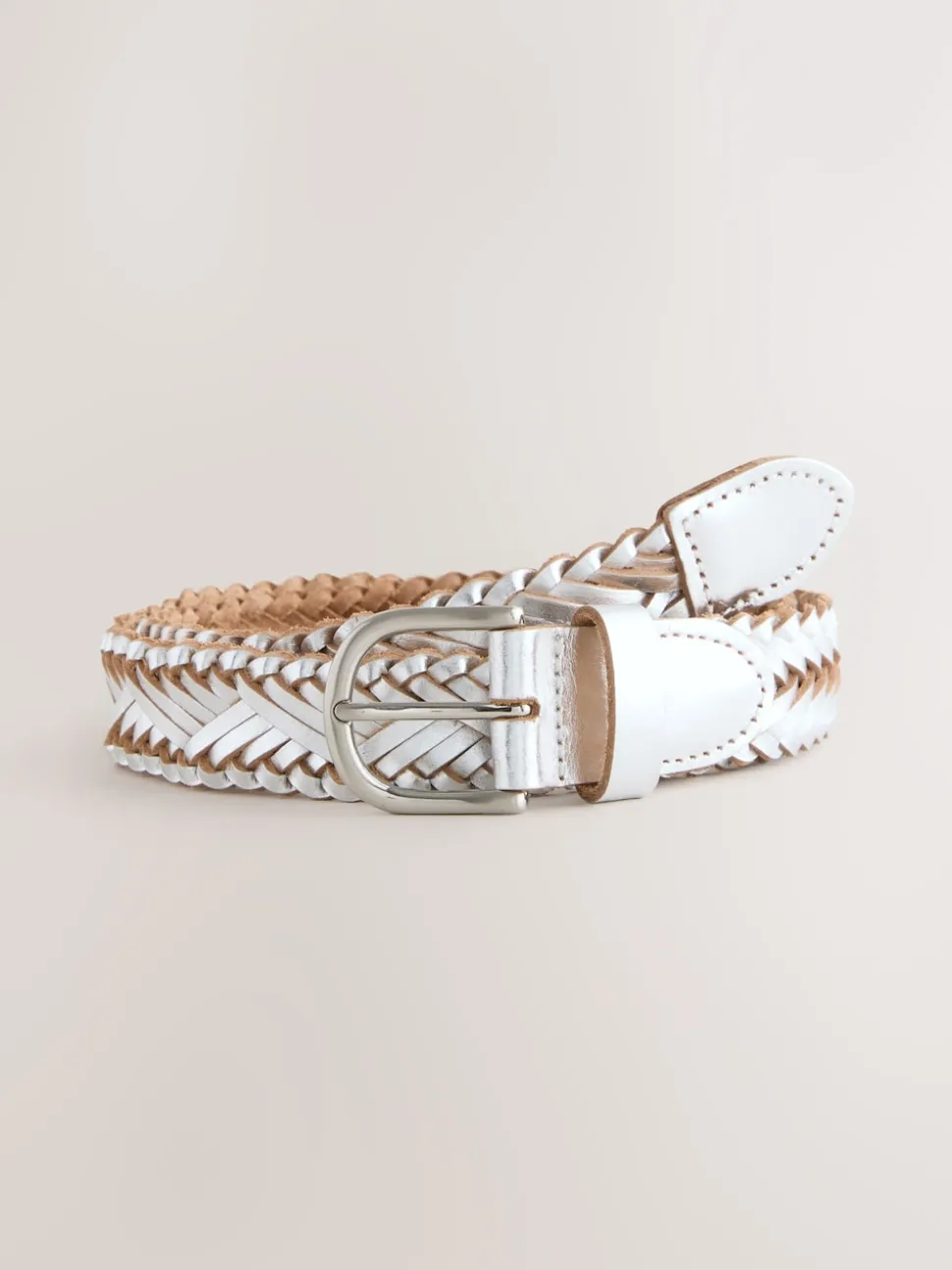 Argent - Ceinture en cuir tressé à la main