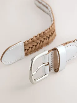 Argent - Ceinture en cuir tressé à la main