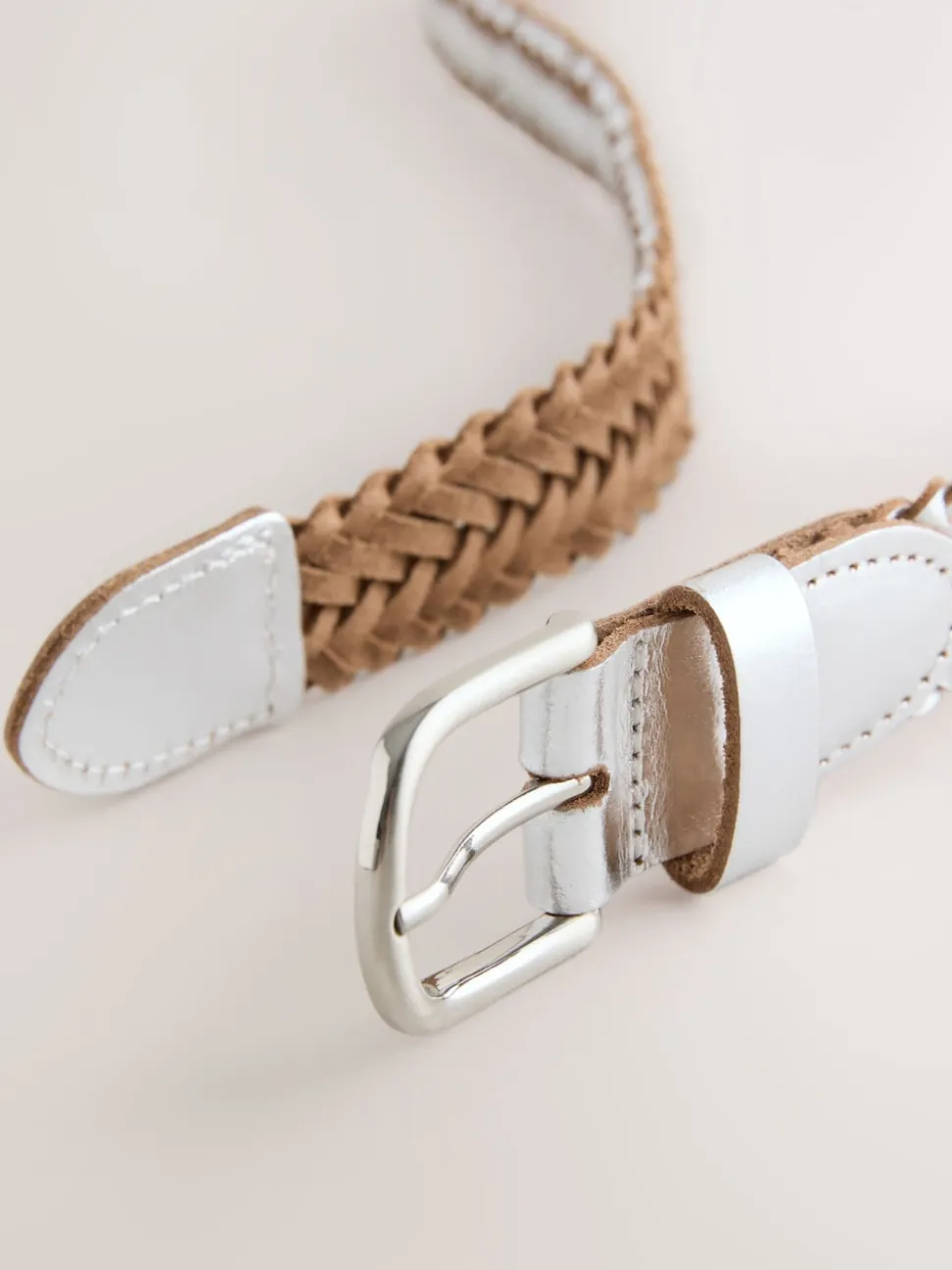 Argent - Ceinture en cuir tressé à la main