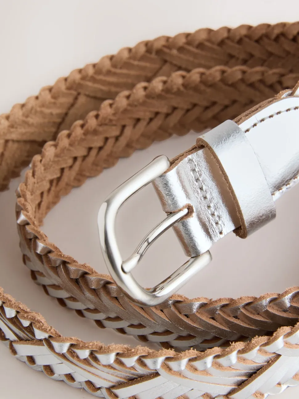 Argent - Ceinture en cuir tressé à la main