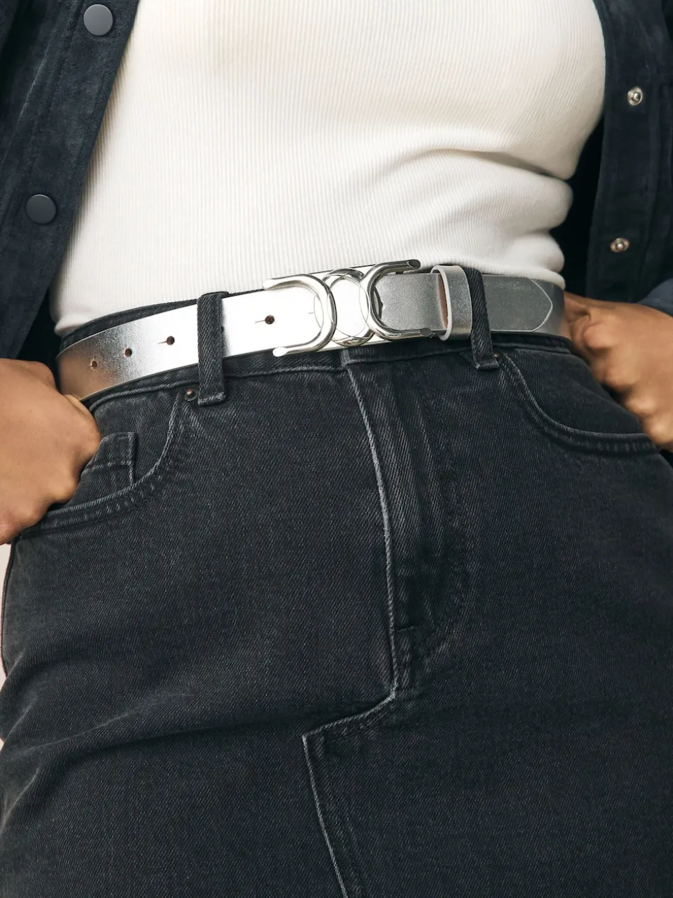 Argent - Ceinture Regular Statement en cuir à boucle