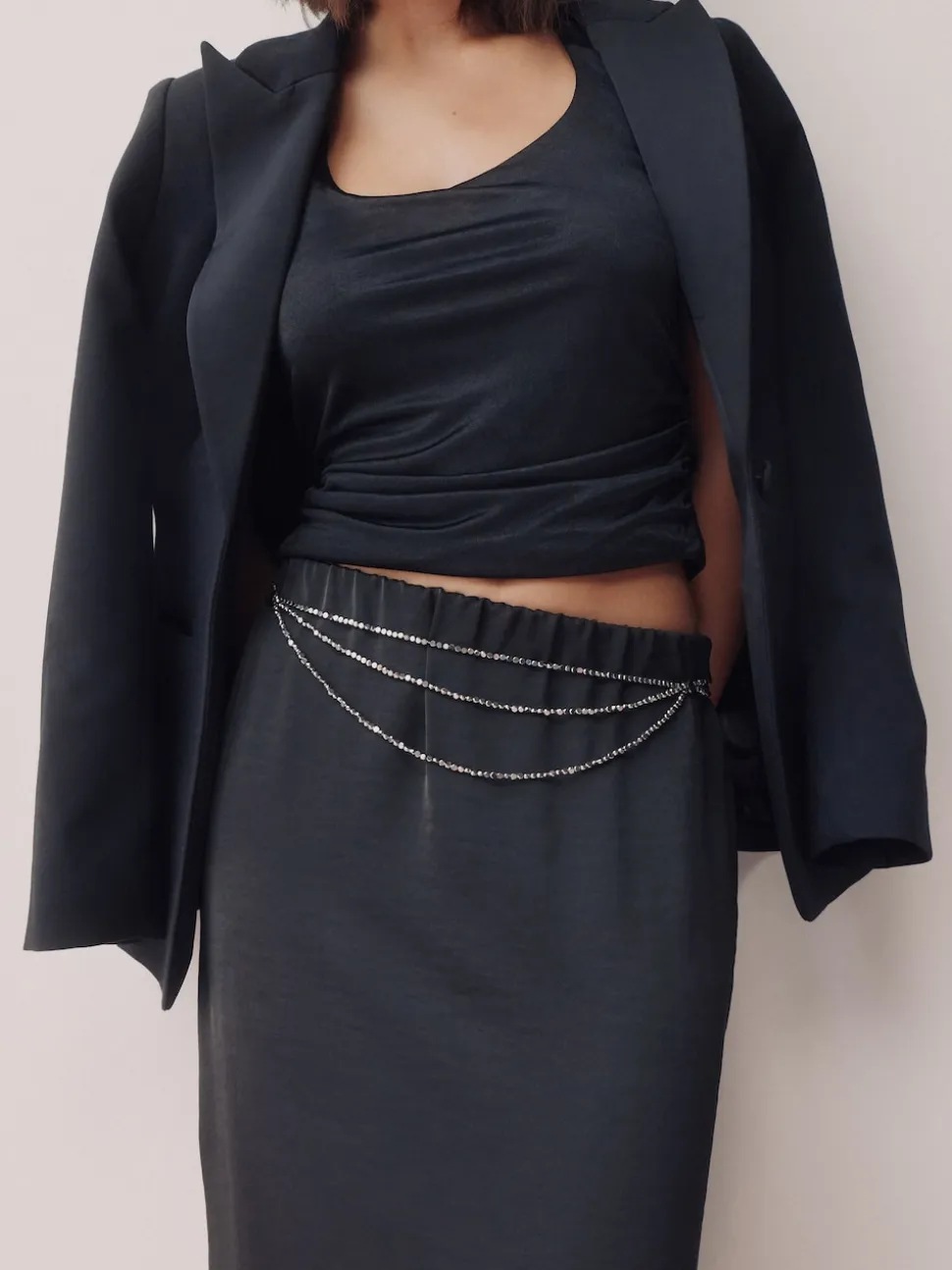 Argent - Ceinture Skinny métallisée à perles étagées