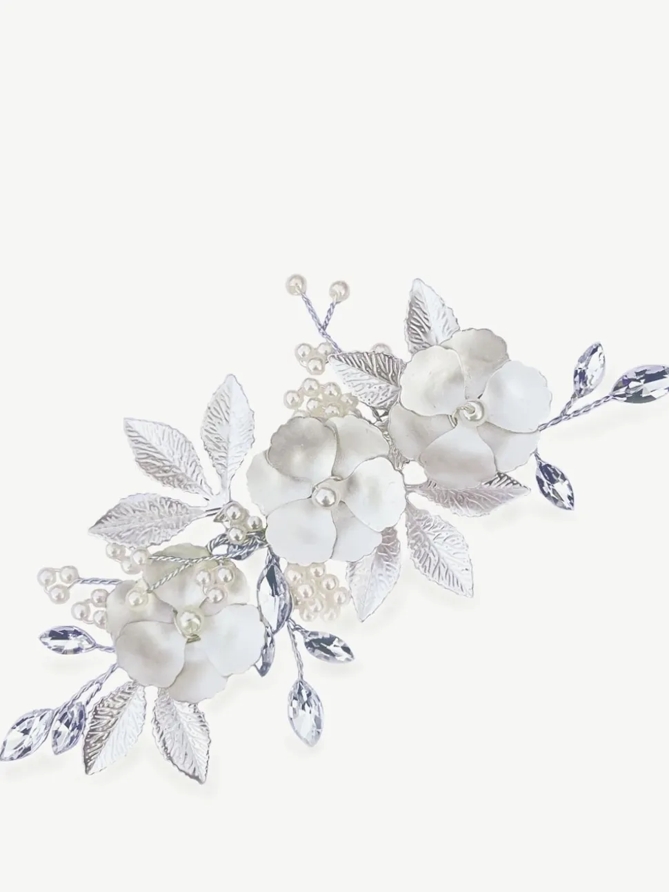 Argent - Ivory & Co Pince à fleurs émaillées et cristaux de gardénia