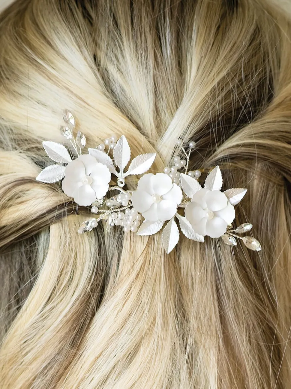 Argent - Ivory & Co Pince à fleurs émaillées et cristaux de gardénia