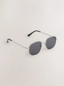 Argent - Lunettes de soleil ronde à monture en métal