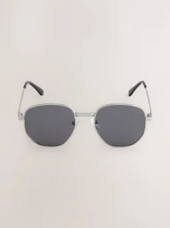 Argent - Lunettes de soleil ronde à monture en métal