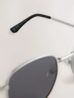 Argent - Lunettes de soleil ronde à monture en métal
