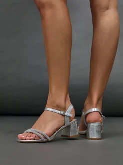 Argent - Sandales à talons Linzi lapin avec bordure de diamants