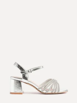 Argent - Sandales à talons croisés en diamants Linzi Coupe large