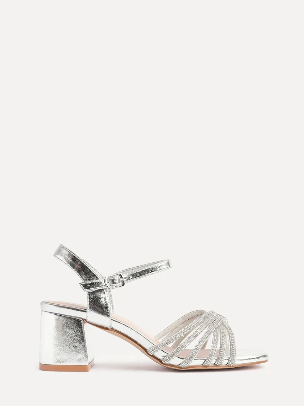 Argent - Sandales à talons croisés en diamants Linzi Coupe large