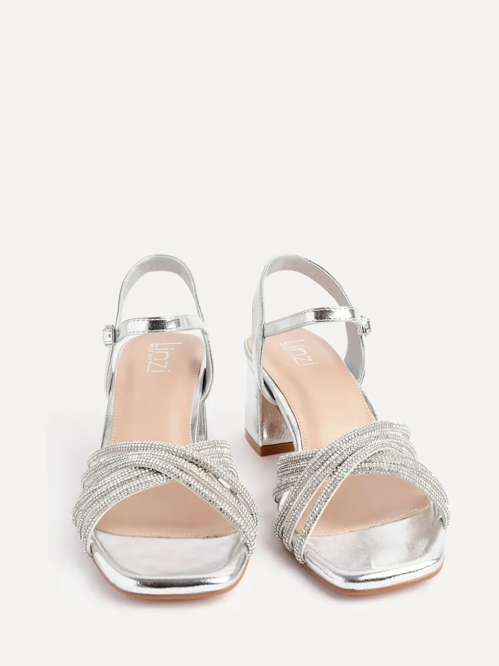 Argent - Sandales à talons croisés en diamants Linzi Coupe large