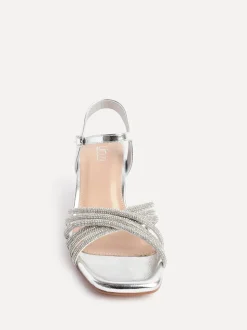 Argent - Sandales à talons croisés en diamants Linzi Coupe large