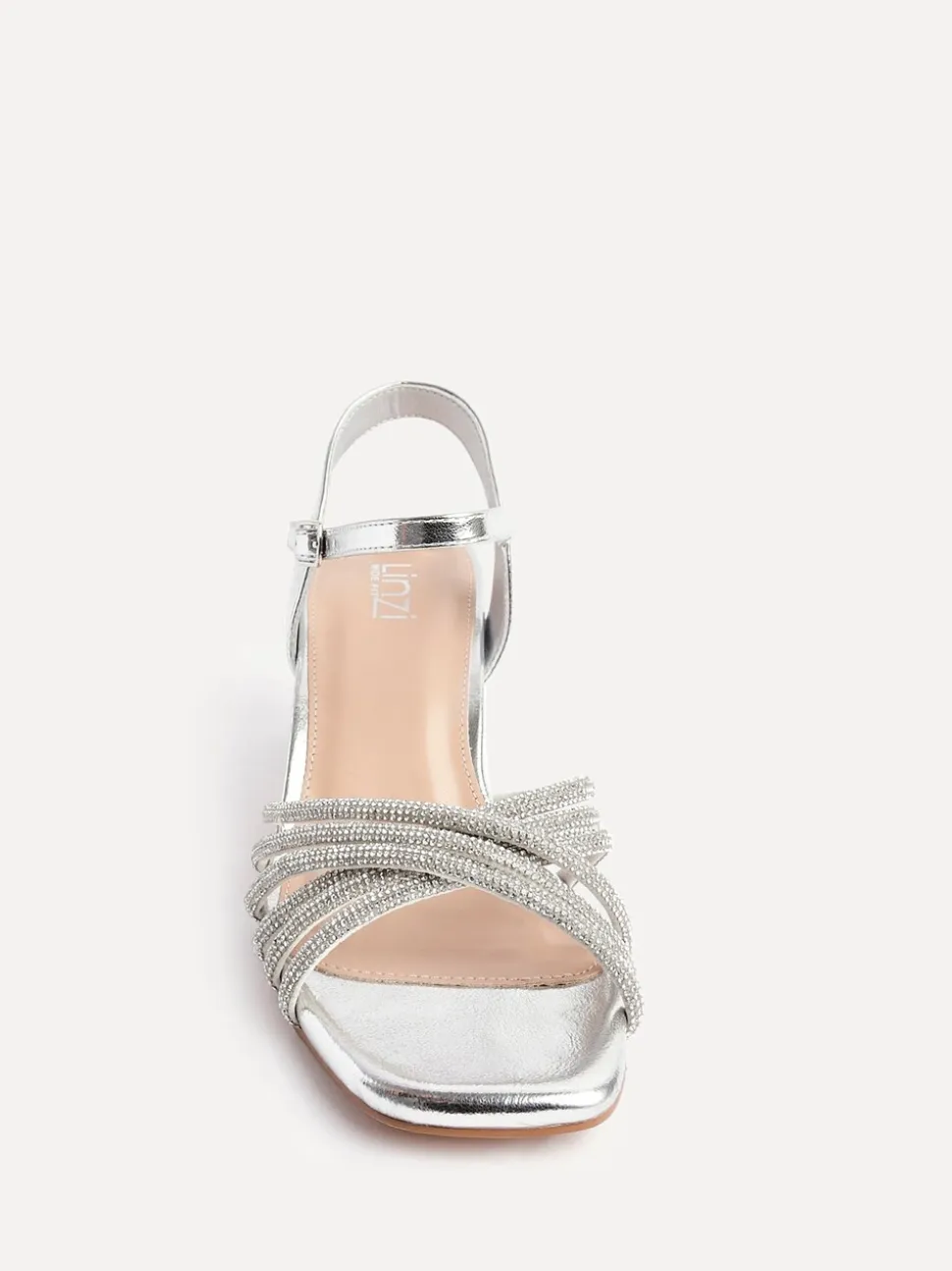 Argent - Sandales à talons croisés en diamants Linzi Coupe large