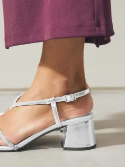 Argent - Sandales à talons carrés et à bretelles ornées de bijoux Forever Comfort
