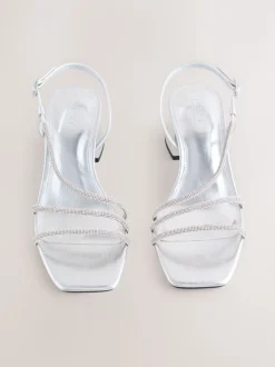 Argent - Sandales à talons carrés et à bretelles ornées de bijoux Forever Comfort