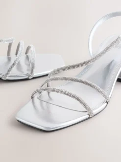 Argent - Sandales à talons carrés et à bretelles ornées de bijoux Forever Comfort