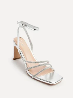 Argent - Sandales Linzi scintillantes à talon carré en diamant