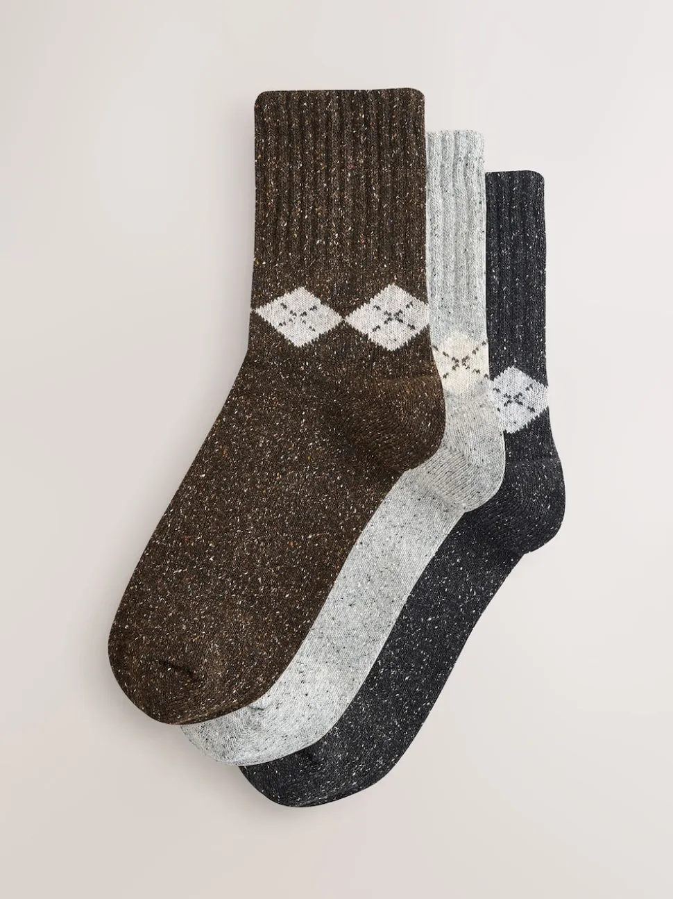 Argyle neutre - Laine thermale Blend Chaussettes de cheville 3 Lot avec soie