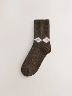 Argyle neutre - Laine thermale Blend Chaussettes de cheville 3 Lot avec soie