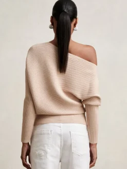 Avoine neutre - Reiss - Lorna - Pull en maille drapée asymétrique